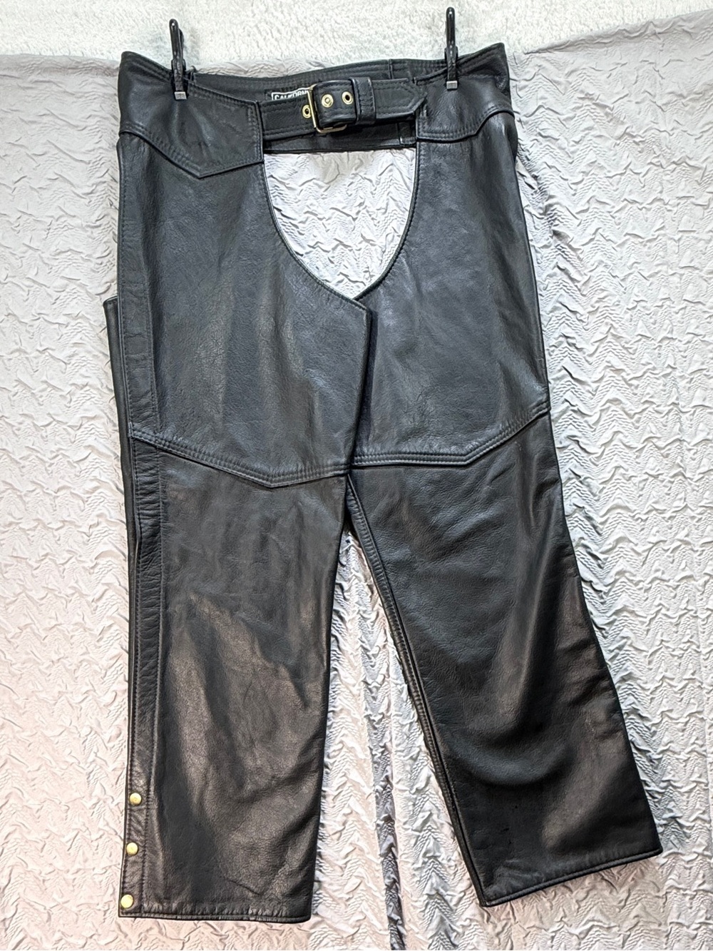 Vintage California Leather Creations Black Leather Motorcycle Chaps XL USA